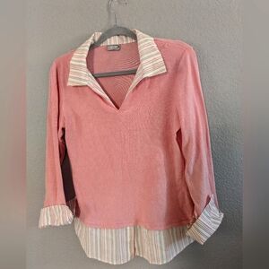 Women's Vintage Retro Pink 50's Style Knit Top Blouse Lightweight Cotton